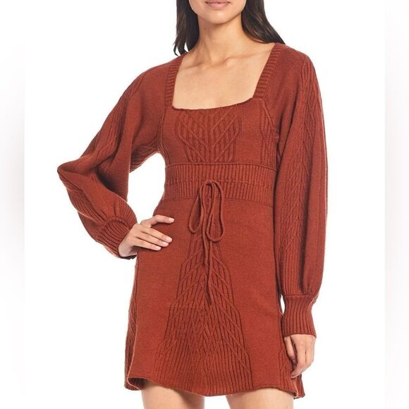 Free People 288654 Emmaline Mini Sweater Dress size M terra Cott - Picture 3 of 11